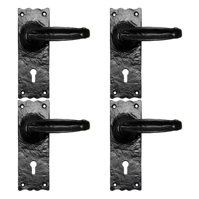 4x PAIR Forged Straight Lever Handle on Lock Backplate x 55mm Black Antique