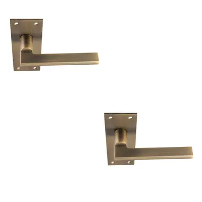 2x PAIR Straight Bar Handle on Slim Lock Backplate x 50mm Antique Brass