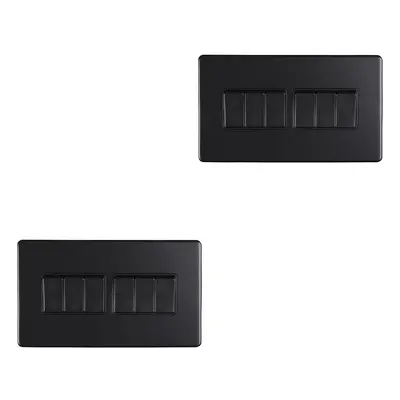 2 PACK Gang Multi Light Switch SCREWLESS MATT BLACK Way 10A Slim Rocker