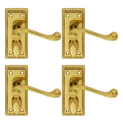 4x PAIR Reeded Design Scroll Lever on Bathroom Backplate x 48mm Brass