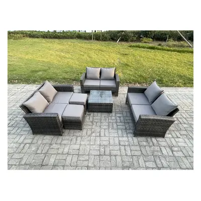 Fimous Outdoor Lounge Sofa Set Wicker PE Rattan Garden Furniture Set with Square Coffee Table Do