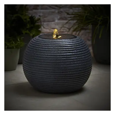 ValueLights Ribbed Ball Solar Powered Grey Outdoor Water Fountain