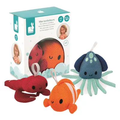 3 Children's Plush Toys-Learn to Wash-Fabric Lobster, Clownfish and Octopus-Bath Toys-10 Months 