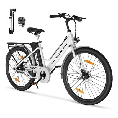 (White) Hitway Electric Bicycle BK8SP - Inch City Commuter EBike with Removable 36V 10.4Ah Lithi