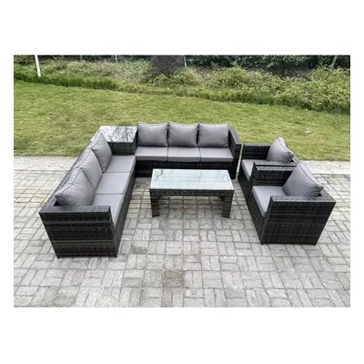 Fimous Seater Rattan Corner Sofa Set With Square Side Table And Oblong Rectangular Coffee Tea Ta