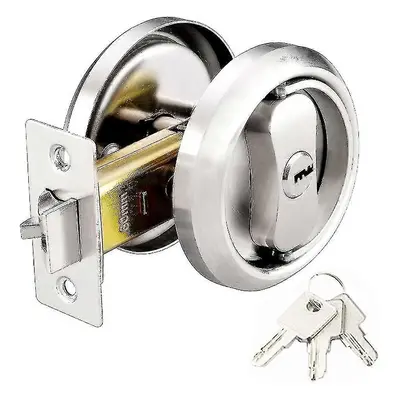 Round Pocket Door Lock, with Keys, Stainless Steel, for Bedroom, Kitchen, Bathroom