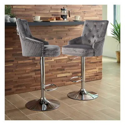 (Grey Chrome Lion Knocker) Crushed Velvet Upholstered Breakfast Bar Stool