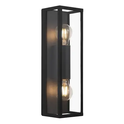 Wall Light Colour Black Shade Clear Glass Metal Box Frame Bulb E27 2x60W