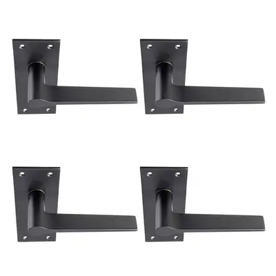 4x PAIR Flat Straight Handle on Slim Lock Backplate x 50mm Matt Black