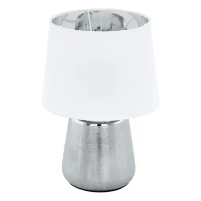 Table Lamp Colour Silver Base Shade White Outer Silver Inner Fabric E14 1x40W