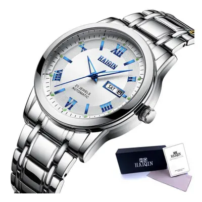 (silver,blue) Haiqin Mens Business Watches Luxury Automatic Mechanical Watch