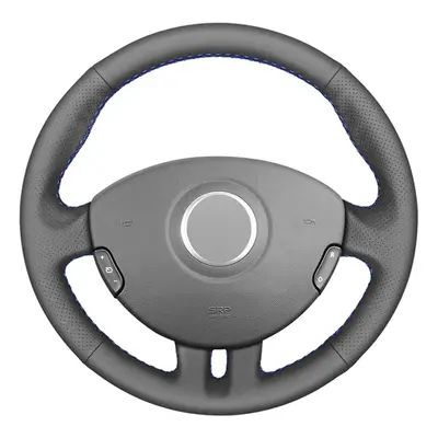 (Light Gray Thread) Black PU Faux Leather DIY Hand-stitched Car Steering Wheel Cover for Renault