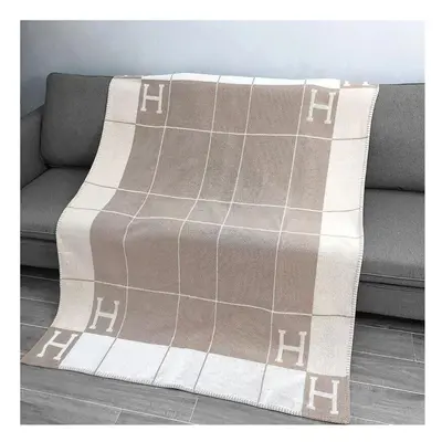 (Thickened striped khaki 1400g) Wool cashmere blanket striped bedding shawl Christmas gift