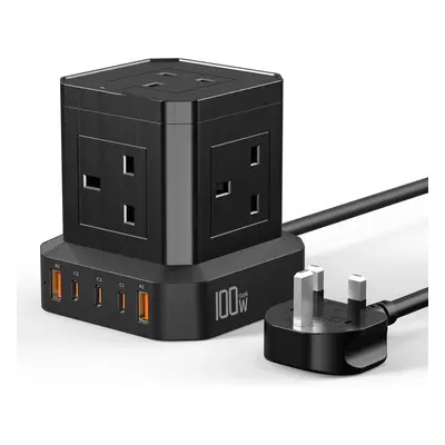 (Black-100W) Fast charging extension cable with USB socket