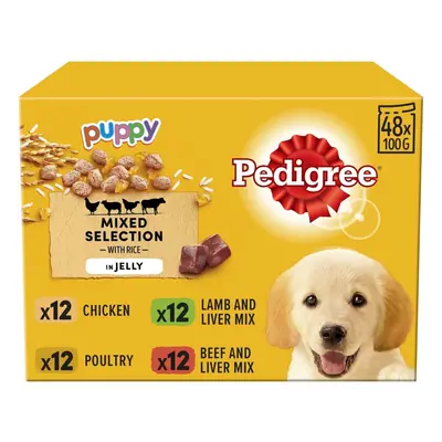 48 X 100G Pedigree Puppy Junior Wet Dog Food Pouches Mixed Selection in Jelly