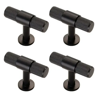 4x Knurled Cupboard T Shape Pull Handle x 13mm Matt Black Cabinet Handle