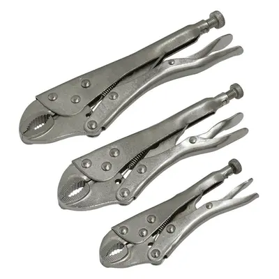 3 Piece Curved Locking Pliers Set - 125mm 175mm & 215mm - Drop Forged Steel Jaws