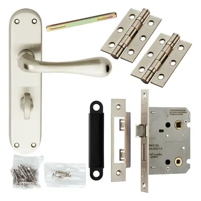 Door Handle & Bathroom Lock Pack Satin Chrome Smooth Flared Lever Backplate