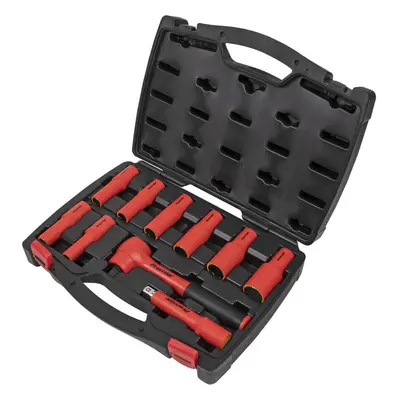 10pc VDE Insulated Socket & Ratchet Handle Set -1/2" Square Drive Point Metric