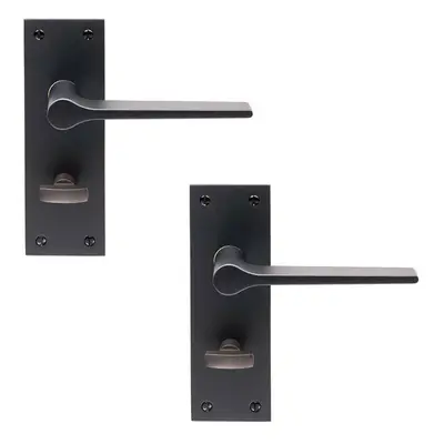 2x PAIR Flat Straight Handle on Slim Bathroom Backplate x 50mm Matt Black