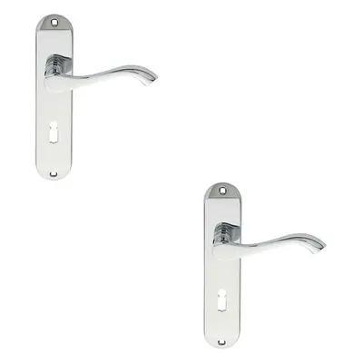 2x PAIR Curved Handle on Chamfered Lock Backplate x 40mm Polished Chrome