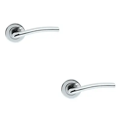 2x PAIR Raised Lever with Smooth Edges Concealed Fix Round Rose Polished Chrome