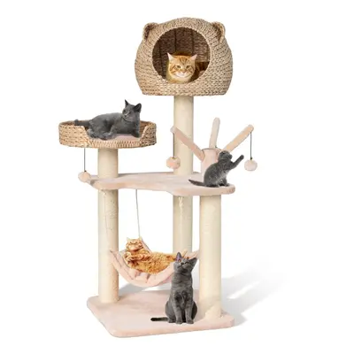 121 cm Tall Cat Tree Cat Climbing Tower Sisal With Private Condo Large Bed