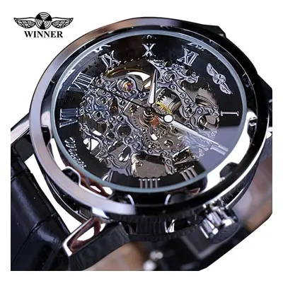 (ivory) T-winner Men Relogios Skeleton Watches Brand Luxury Leather Strip Wrist Watch Men Mechan