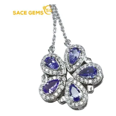 (blue) Sace Gems Pendant For Women Sterling Silver 3*5mm Tanzanite Pendant Necklace Wedding Part