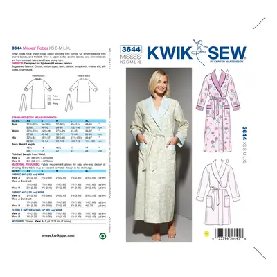 Kwik Sew K3644 Robes Sewing Pattern Size XS-S-M-L-XL