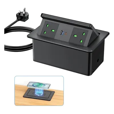 Flush power strip for wireless charger, flush power strip with usb cpd 20wan usb-a 18w, black