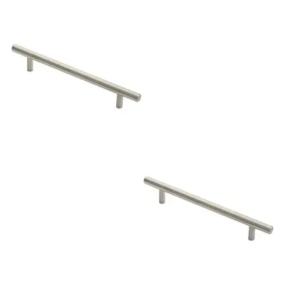 2x Round T Bar Pull Handle x 10mm 128mm Fixing Centres Stainless Steel