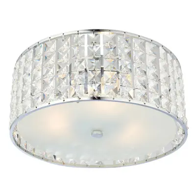 Flush Bathroom Ceiling Light Diffused Crystal Shade IP44 Round Lamp Bulb Holder