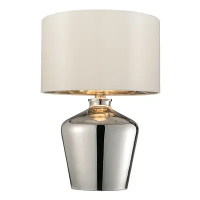 Modern Mirror Table Lamp Gloss Chrome Glass & Ivory Shade Feature Bedside Light