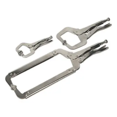 3 Piece Locking C-Clamp Pliers - 275 and 450mm Clamps - Nickel Plated Steel