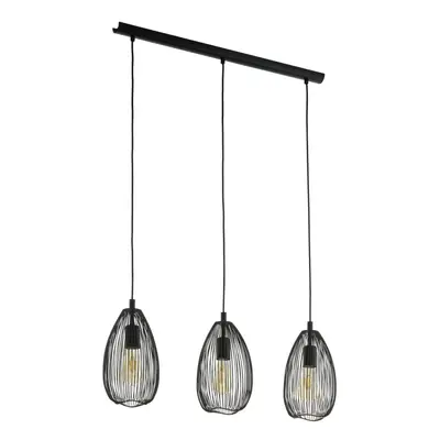 Hanging Ceiling Pendant Light Black Wire Shade 3x 60W E27 Kitchen Island Lamp