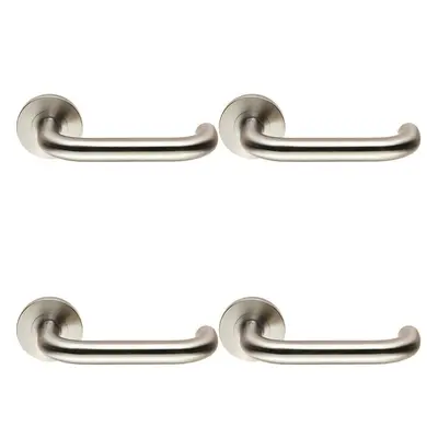 4x PAIR Round Bar Safety Handle on Round Rose Concealed Fix Satin Steel