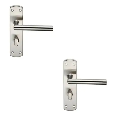 2x Mitred Lever on Bathroom Backplate Door Handle Thumbturn Lock Satin Steel