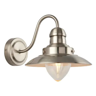 Modern Dimmable Wall Light Satin Nickel & Glass Shade Curved Arm Lamp Fitting