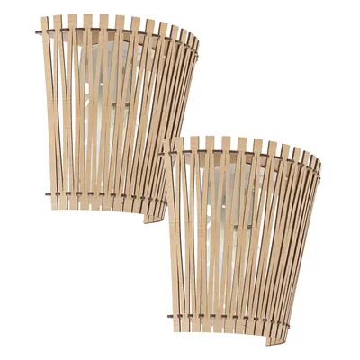 2 PACK Wall Light Colour White Shade Maple Wood Fencing Surround Bulb E27 1x60W