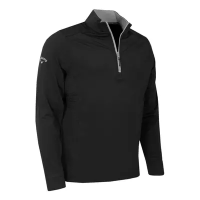 (L, Caviar) Callaway Golf Mens 1/4-Zip Mixed Media Stretch SwingTech Golf Sweater