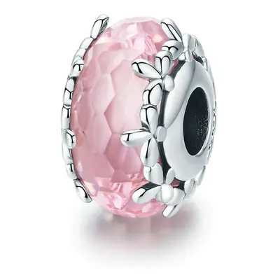 Pink Murano Glass Flower Charm Bead Floret Genuine Sterling Silver Compatible With Pandora Brace