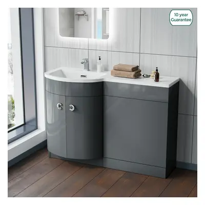 Nes Home Grey 1100mm Bathroom Basin Sink Vanity WC Unit Furniture Cabinet LH