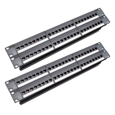 2X 19Inch 1U Cabinet Rack Pass-Through Port CAT6 Patch Panel RJ45 Cable Adapter Jack Modular Fra