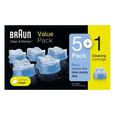 Braun Clean and Renew Refill Replacement Cartridges for Electric Shaver, 5+1 Pack