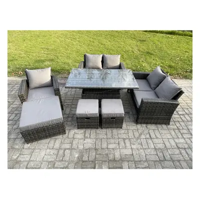 Fimous Outdoor Rattan Patio Furniture Set Garden Lounge Sofa Set with Rising Lifting Table Foots