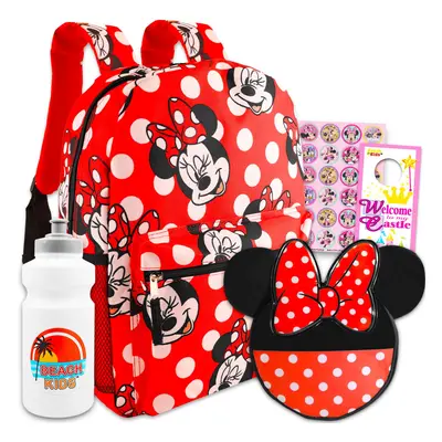 Disney Minnie Mouse Large Travel Backpack & Lunch Bag For Girls Set - Bundle with Polka Dot Minn