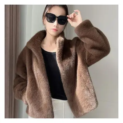 (coffee, M) Golden Mink Cashmere Fur One-piece Fur Women Korean Style Short Coat Winter Thickene