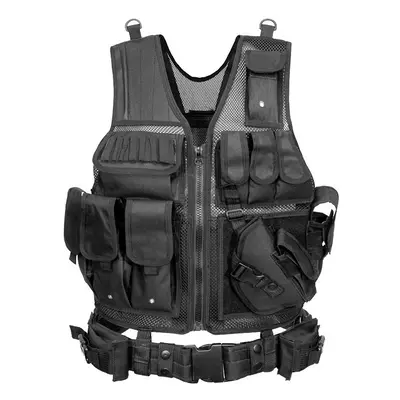 (black) Outdoor Tactical Breathable Anti-Stab Mesh Vest Military Protective Gear with Adjustable