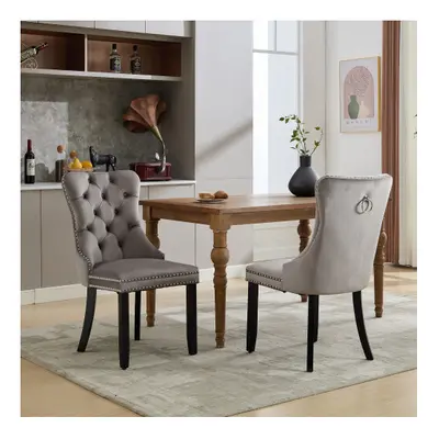 (Grey/2pc) Upholstered Velvet Dining Chairs, Button Tufted Kitchen Lounge Chairs